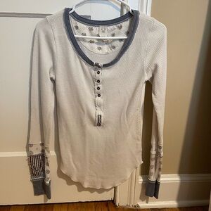 We The Free Cream Long Sleeve Henley Top with Gray Trim